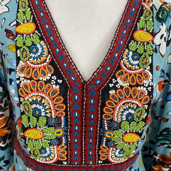 Anthropologie Akemi + Kin Multicolor Floral Crochet Beaded Dress - Picture 2 of 8